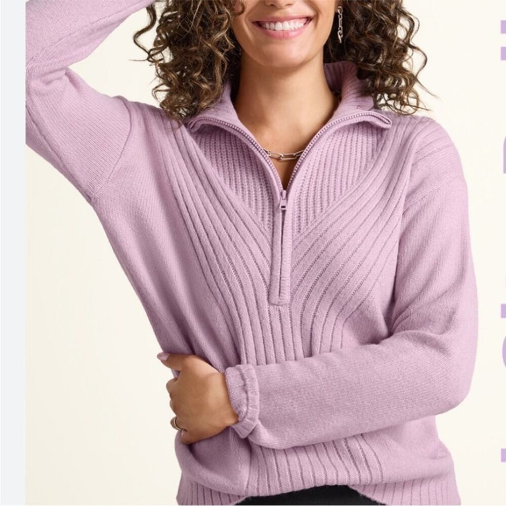 Cabi Park City light purple ribbed knit zip front sweater size Extra Small #4605